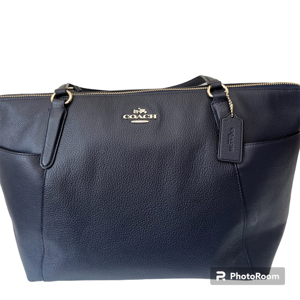 Coach Ava II Soft Pebbled Leather Tote Shoulder Bag Midnight Blue